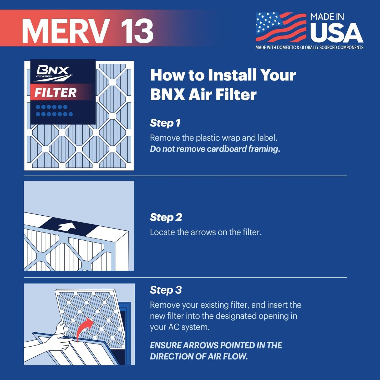 BNX TruFilter 16x24x1 Air Filter MERV 13 (6-Pack) - MADE IN USA - Electrostatic Pleated Air Conditioner HVAC AC Furnace Filters for Allergies, Pollen, Mold, Bacteria, Smoke, Allergen, MPR 1900 FPR 10