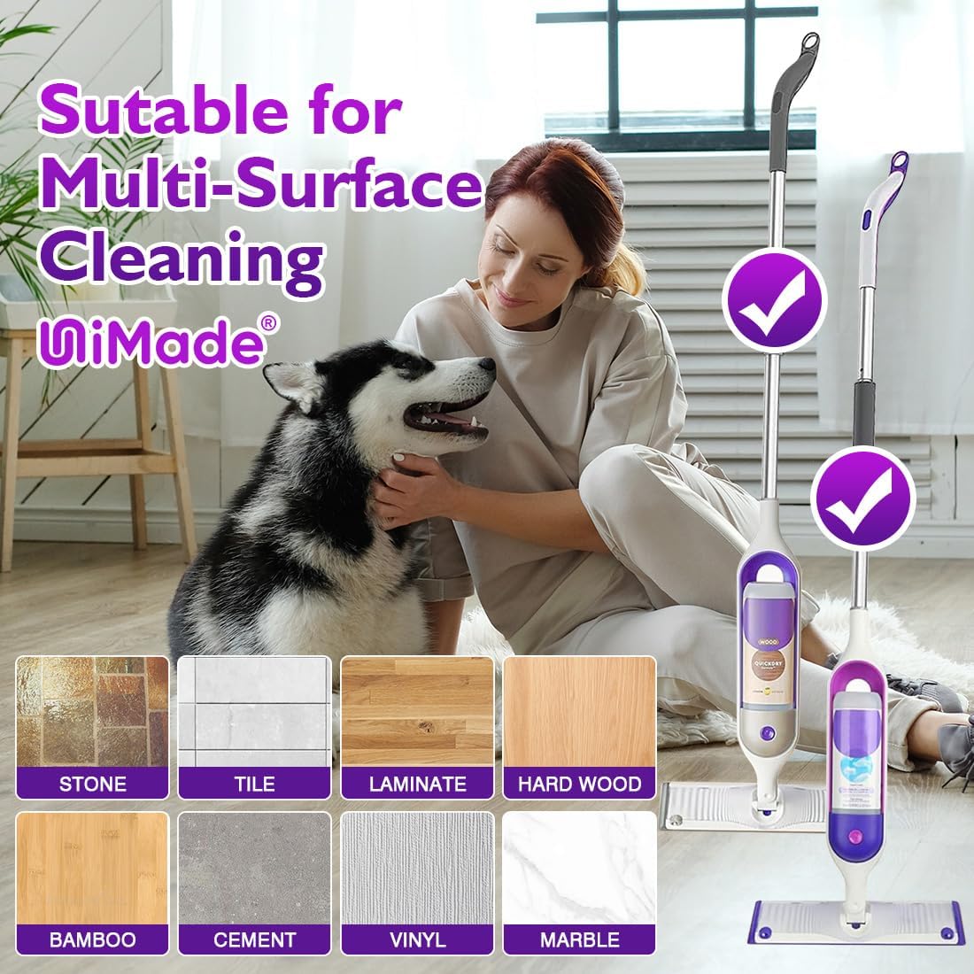 Reusable Mop Pads for Swiffer PowerMop, 8 Pack Microfiber Mop Pad Refill with Scrubber Strips for 13''-15'' SprayMop, Washable Mop Pads Use for Most Floor Types, Designed for Pets - Green