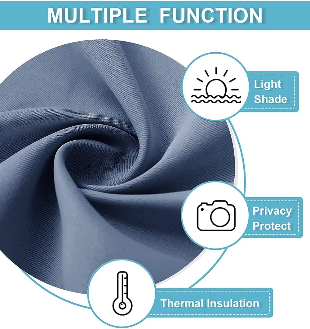 RYB HOME Short Blackout Curtains - Thermal Insulated Noise Reducing Energy Efficiency Small Window Decor for RV Closet Bathroom, 29 inches Wide x 36 inches Long, Stone Blue, 1 Pair