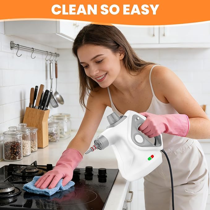 Handheld Steam Cleaner for Home, Pressurized Portable Steamer for Cleaning with 15 Accessories for Multi-Surface Cleaning, Floors, Tiles, Grout, Kitchen, Bathroom, Couch & Car(Grey Cap&Grey Handle)