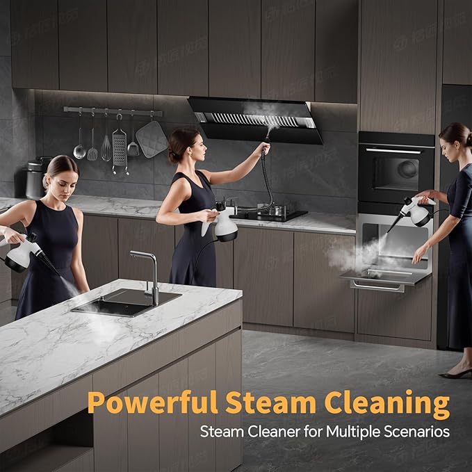 Handheld Steam Cleaner, Steam Cleaner with 16 PCS Accessory & Safety Lock, Capacity, Multi-Surface Deep Cleaning for Home, Car, Bathroom, Grout, Floor, Window(White/Black)
