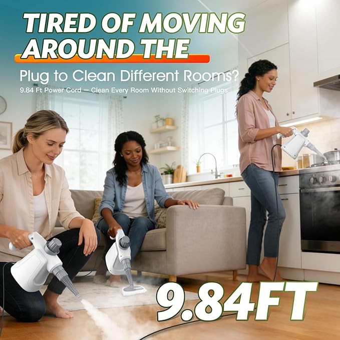 High-Power Handheld Steam Cleaner – 1300W, 230°F, Chemical-Free, 14-Piece Accessory Set, Safety Lock, Ideal for Deep Cleaning