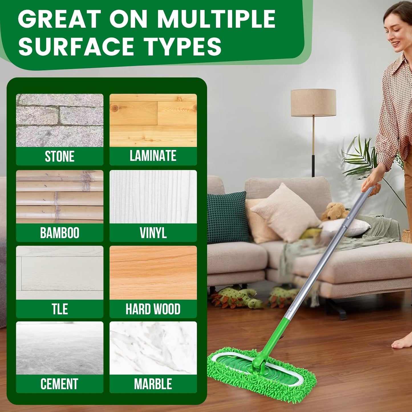 6Pcs Reusable Microfiber Mop Pads Compatible with Sweeper Mop, Replacement Wet Mopping pad Refills & Washable Dry Sweeping Cloths for Surface/Hardwood Floor Cleaning
