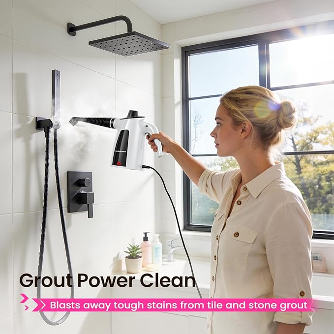 LABIGO Steam Cleaner, Pressurized Handheld Multi-Surface Natural Steam Cleaner with 12pcs Accessory & Safety Lock, Portable Steamer for Cleaning Home, Kitchen, Bathroom, Car, Upholstery, Grout, Window