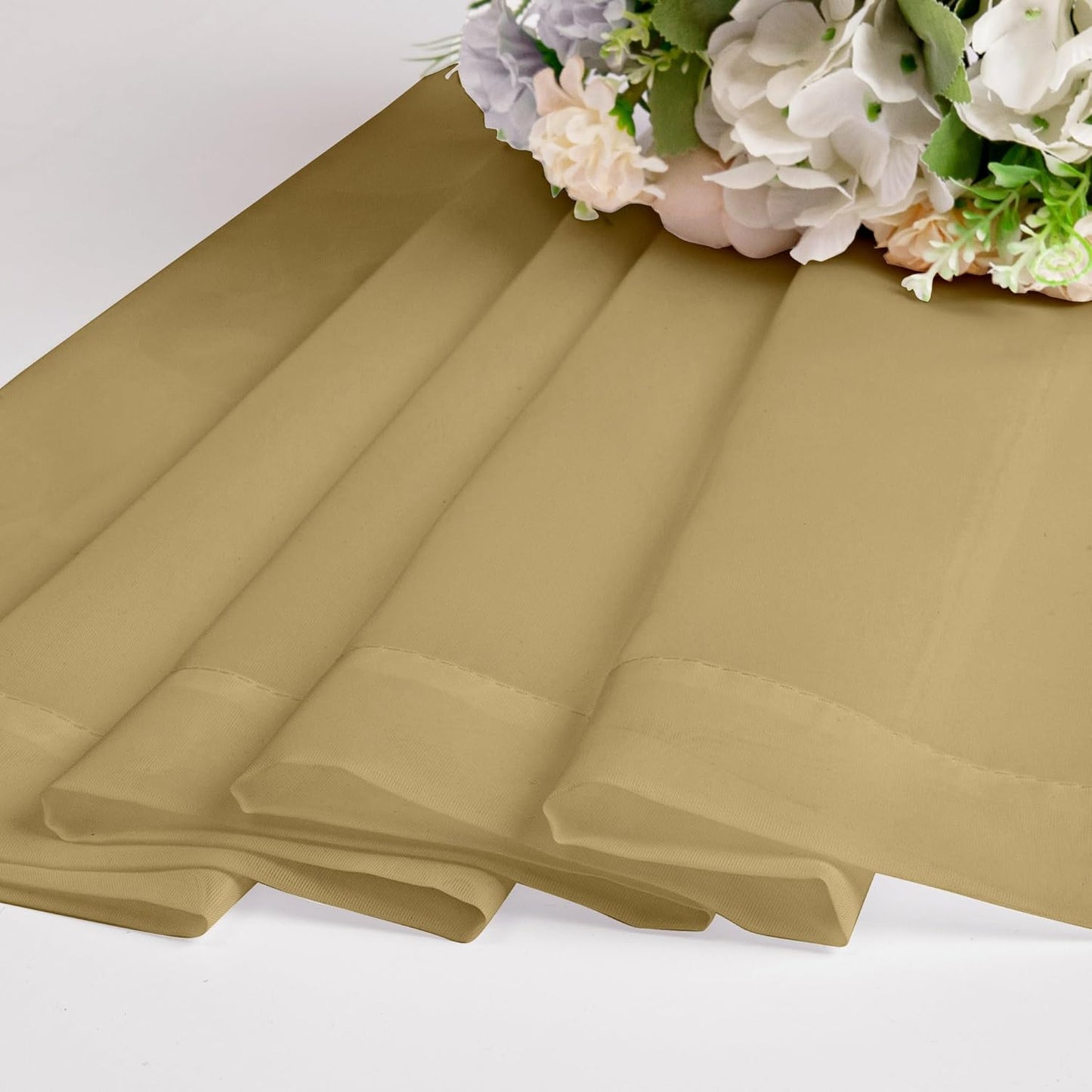 Chyhomenyc Sheer Valances for Windows 2 Pack, Small Window Curtains for Living Room Bathroom Cafe Laundry Basement, Modern Top Dual Rod Pocket Voile Curtain, 42W x 18L inches, Gold