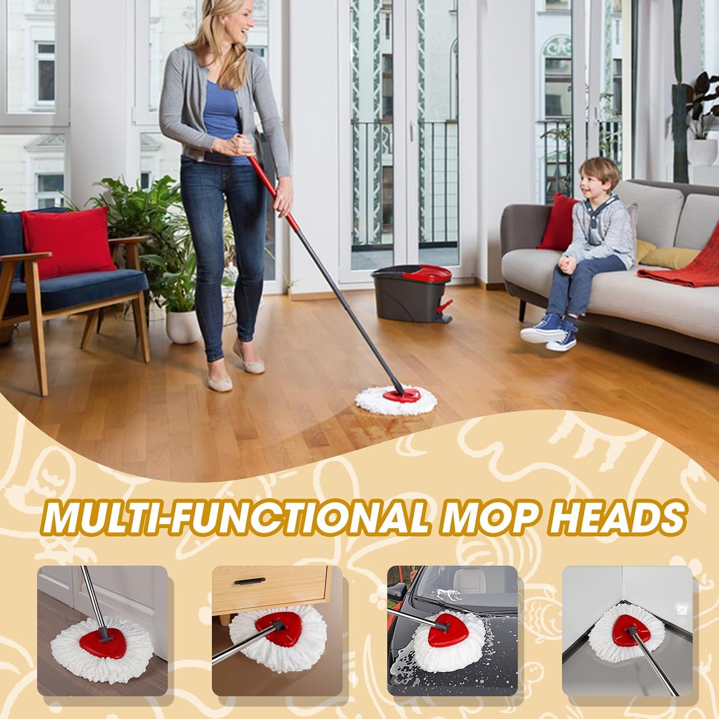 6 Pack Spin Mop Replacement Heads, Microfiber Spin Mop Refills for O Ceda EasyWrin 1-Tank System, 360° Replacement Mop Head, Machine Washable Spinning Mop Replace Head for Easy Floor Cleaning