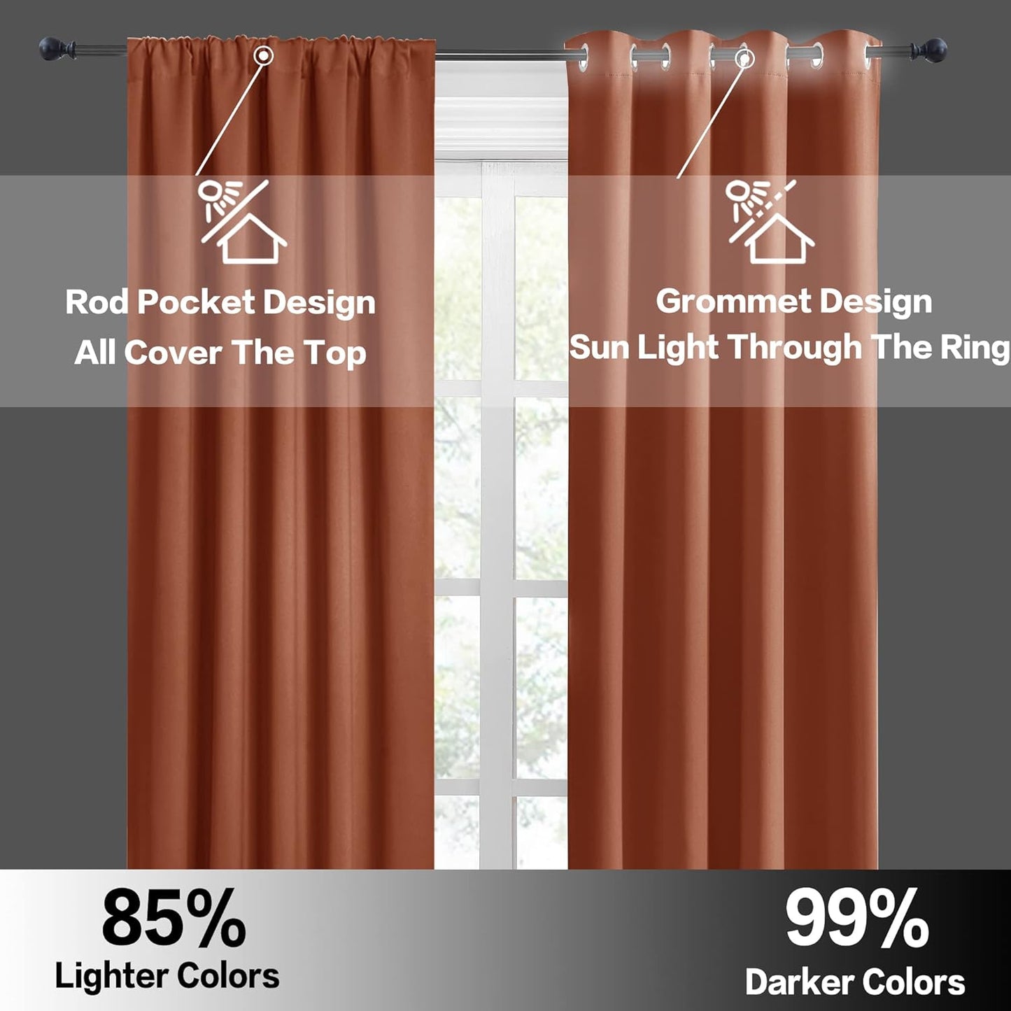 RYB HOME Orange Window Curtains 108 inches Length, Energy Efficient Rod Pocket Drapes Privacy Covers for Sliding Door Home Office, W52 x L108 inch, 2 Panels, Burnt Orange