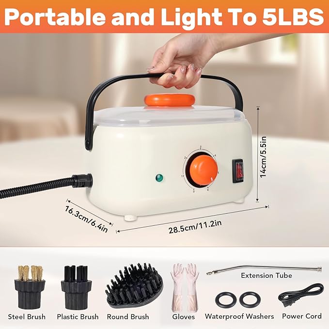Steam Cleaner,Handheld Steam Cleaner,1500ml High Pressure Steam Cleaner, High Pressure Steamer for Cleaning, for Home, for Furniture,for Upholstery, Car, Kitchen, Carpets,Grout and Tile (Orange)