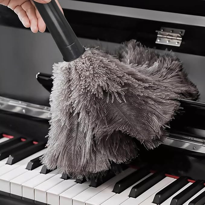 Retractable Feather Duster-Genuine Ostrich Feathers,Anti-Static,Reusable Eco-Friendly Handheld Cleaning for Keyboard,Home,Car,Office (10 to 15 Inches) 2 Pack