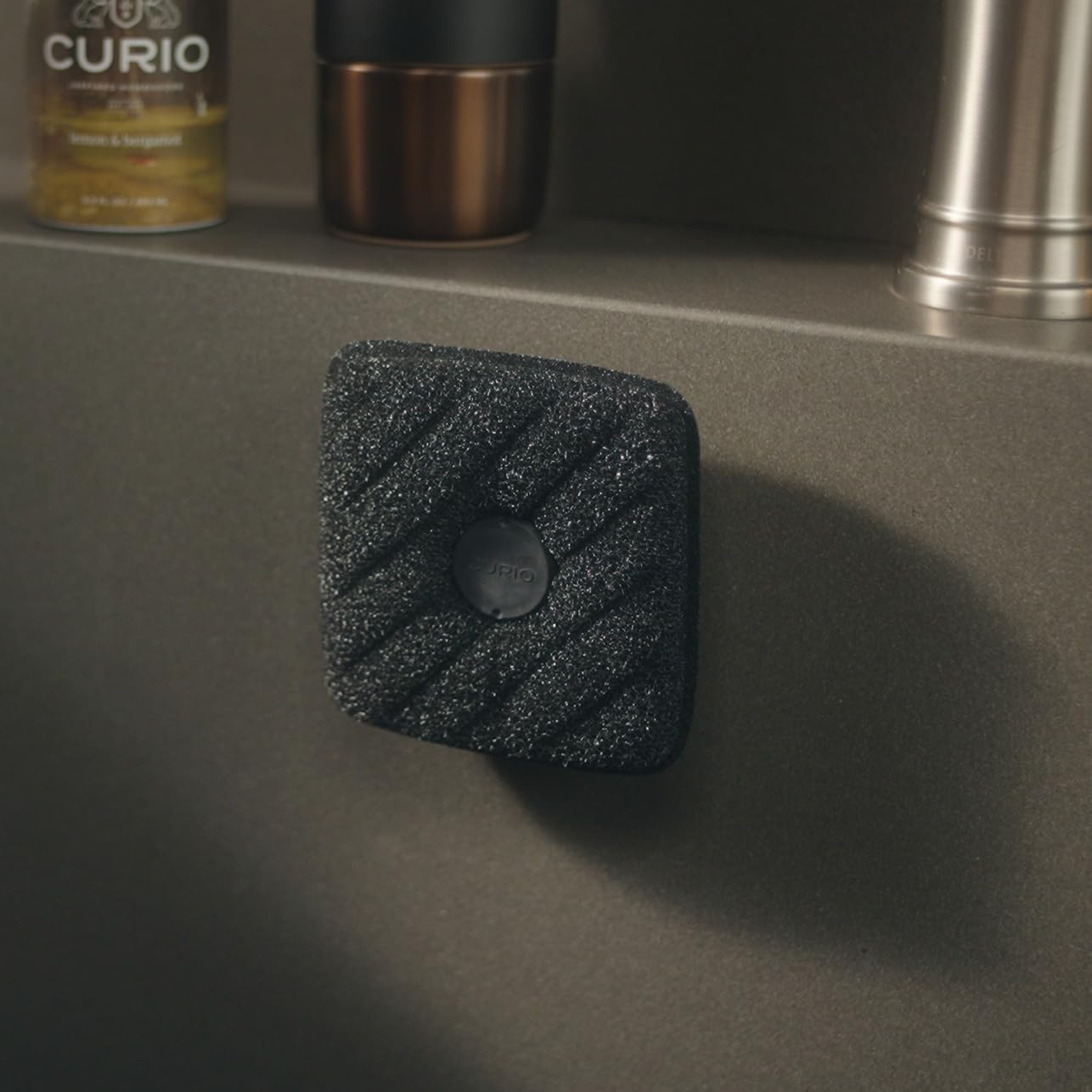Magnetic Dish Scrubber Sponges with Sink Holder, Odor-Resistant Non-Scratch Cleaning Pads, 3 Pack, Black