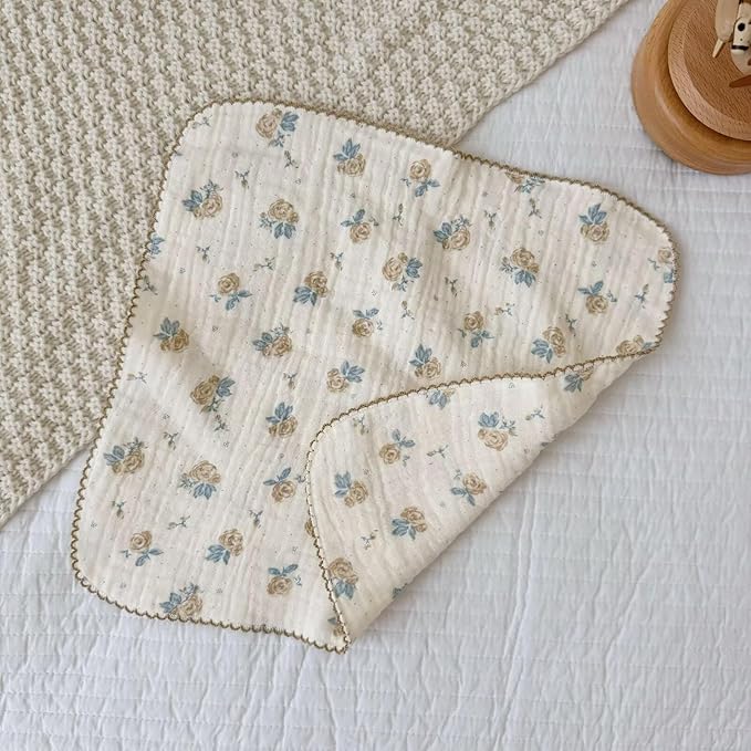 BuLuTu Double-Layer Muslin Cotton Cleaning Cloths Chic Shabby Floral Print Towels Set - Pack of 4, 11x11 Inches, Soft, Absorbent, No Shrink, Kitchen Towel Wipe Dishcloths Cleaning Rags