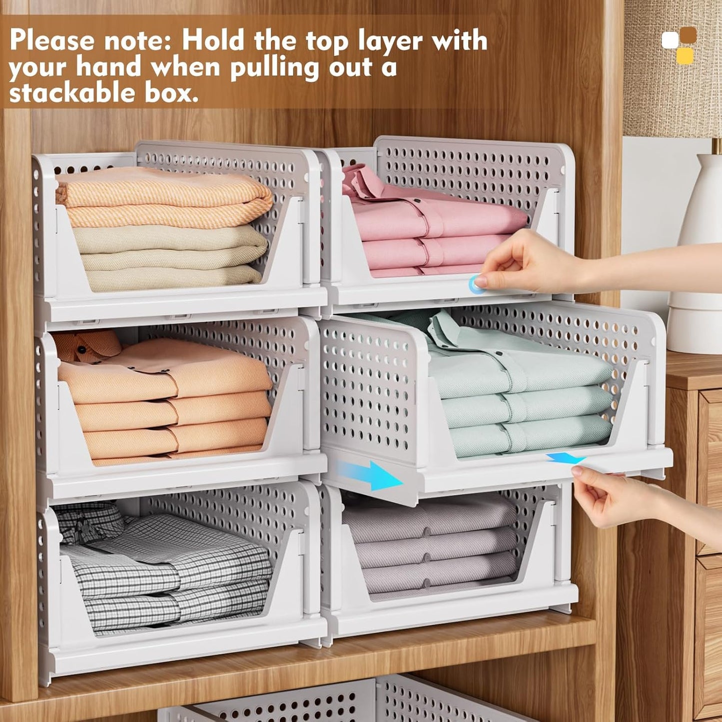 SNSLXH 5 Pack Stackable Closet Organizer Box, Multifunctional & Foldable Closet Storage Basket for Bathroom Kitchen Laundry Room Wardrobe Storage, Space-Saving Clothes Storage Drawer Organizer, Yellow