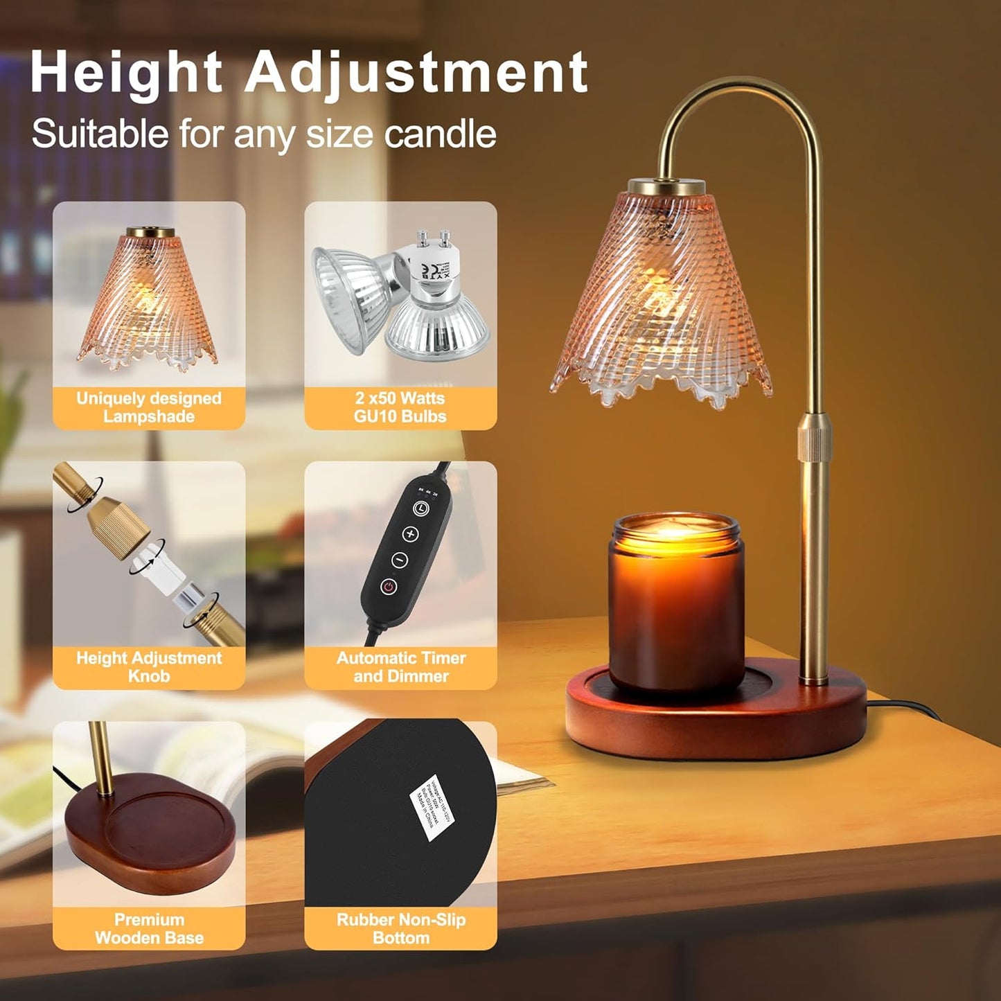 Candle Warmer lamp with Timer & Dimmer Birthday Gifts for Women Mom, House Warming Gifts New Home Decor, Wax Melt Warmer for Jar Candles, Home Bedroom Decor with 2 Bulbs(Leafy Amber)