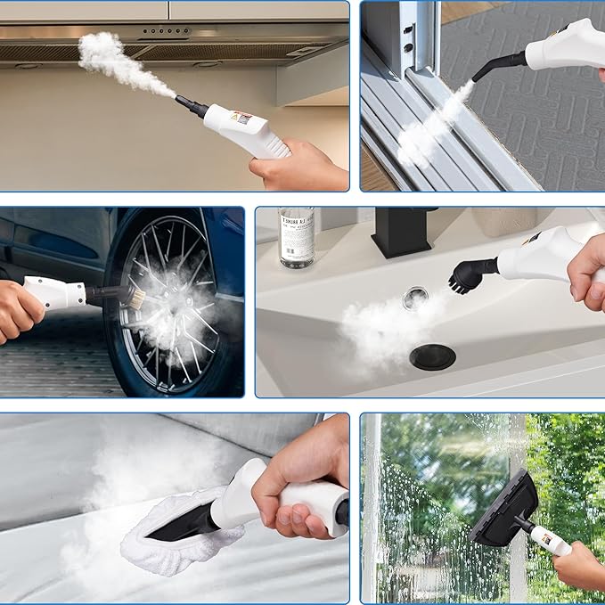 Spurgehom Handheld Steam Cleaner, 15s Heat-Up 1L Tank Portable Steam Cleaner, 2500W High Temperature Multipurpose Steamer for Cleaning, 6 Gears Adjustable Handheld Steamer for Home, White