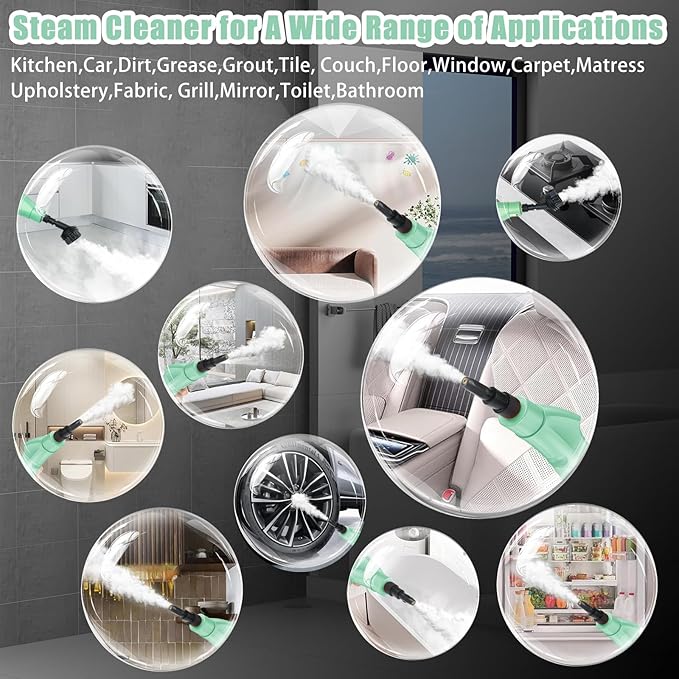 Handheld Steam Cleaner with Touch Screen, Portable Steamer for Cleaning, Hand Held Steamer Cleaner, Pressurized Hand Steam Cleaner for Home Car Detailing Walls Grout Couch Tile Carpet, Green