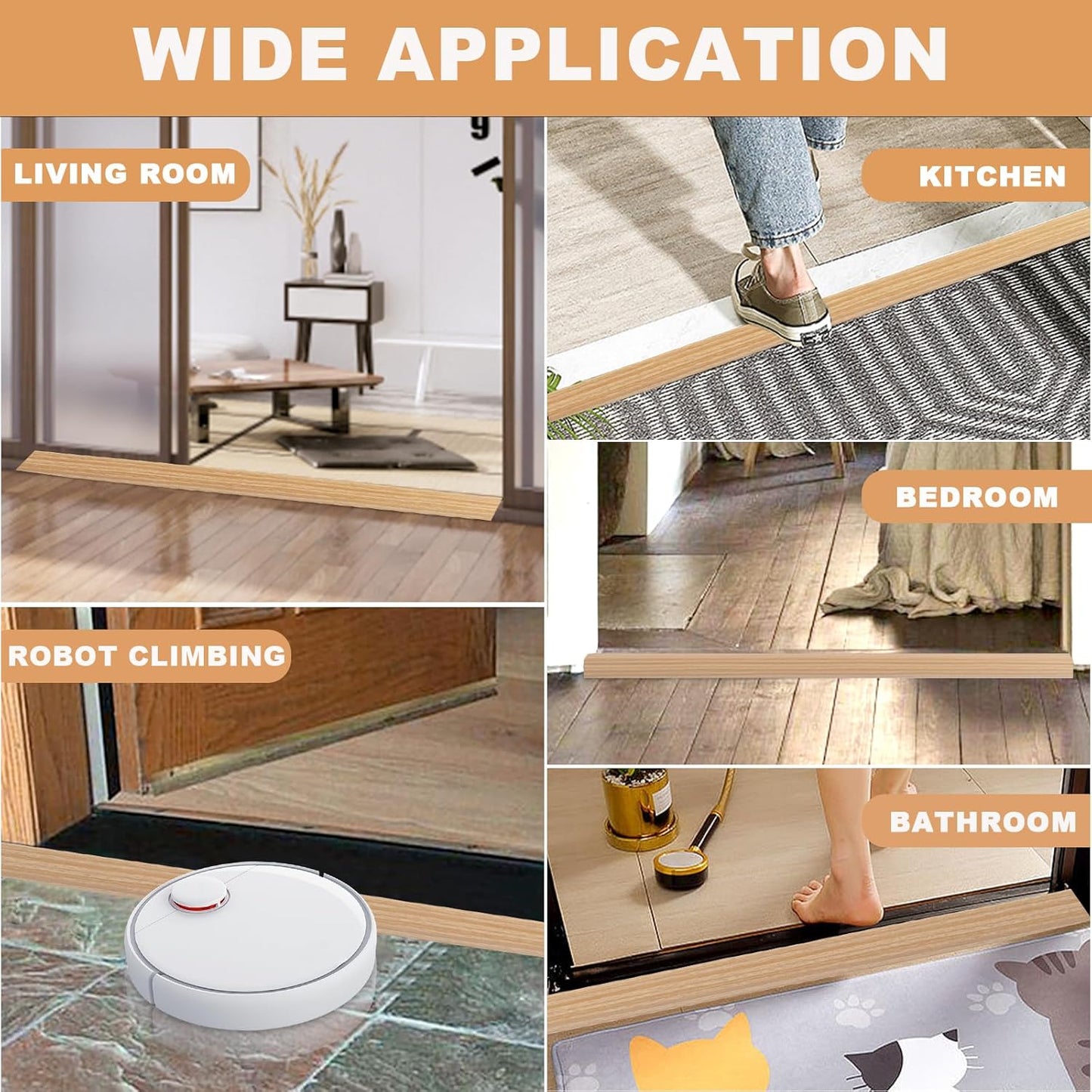 Vinyl Door Threshold Flooring Transition Strip Self Adhesive Carpet Edging Strip for Laminate Doorway Edge Threshold from 1/5" to 2/5" (Light Yellow Wood Grain, 3.3 Ft)