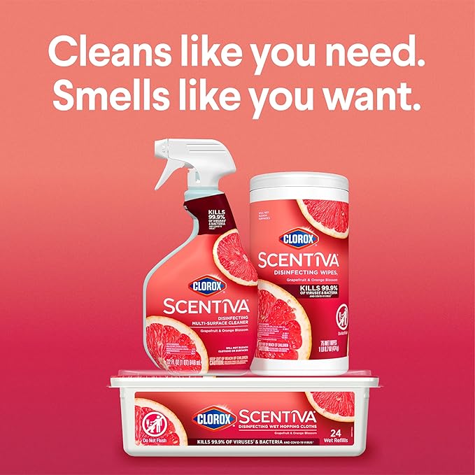 Clorox Scentiva Disinfecting Wipes, Grapefruit and Orange Blossom, 75 Count Each (Pack May vary)