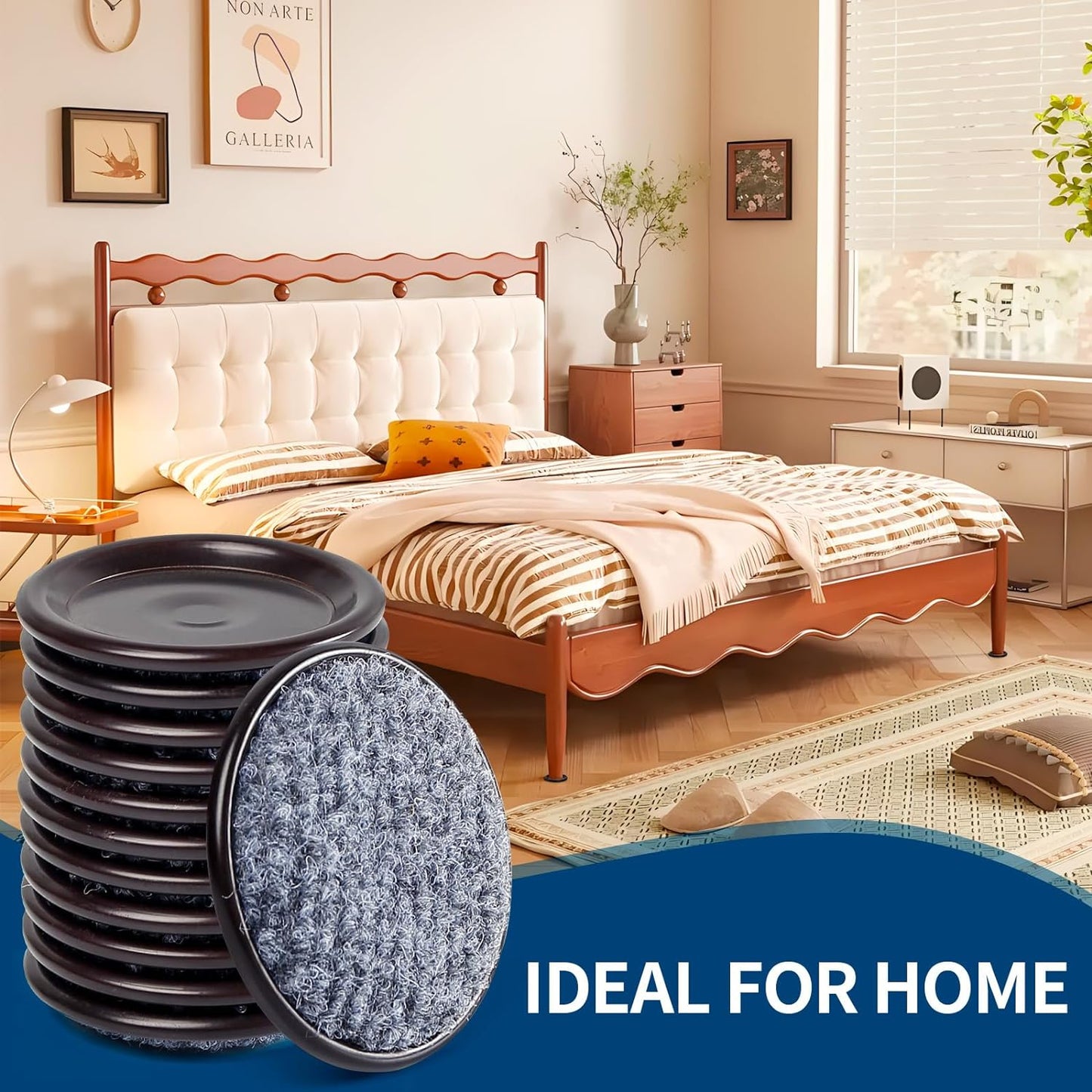 Ezprotekt 4" Round Reusable Felt Furniture Caster Cups with Carpet Bottom, 16 Pcs Felt Furniture Sliders Floor Protectors Pads to Protect Hardwood, Tile or Laminate Floors from Scratches (Brown/Gray)