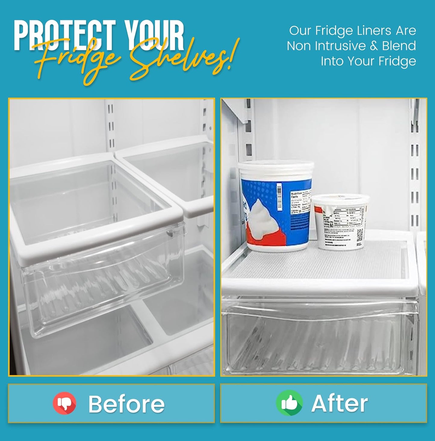 Refrigerator Liners for Shelves (16 Pack) by Linda’s Essentials - Non-Adhesive Shelf or Drawer Liner, BPA-Free Fridge Mats for Kitchen & Cabinets, Easy to Clean, Ideal Household Essentials (Clear)