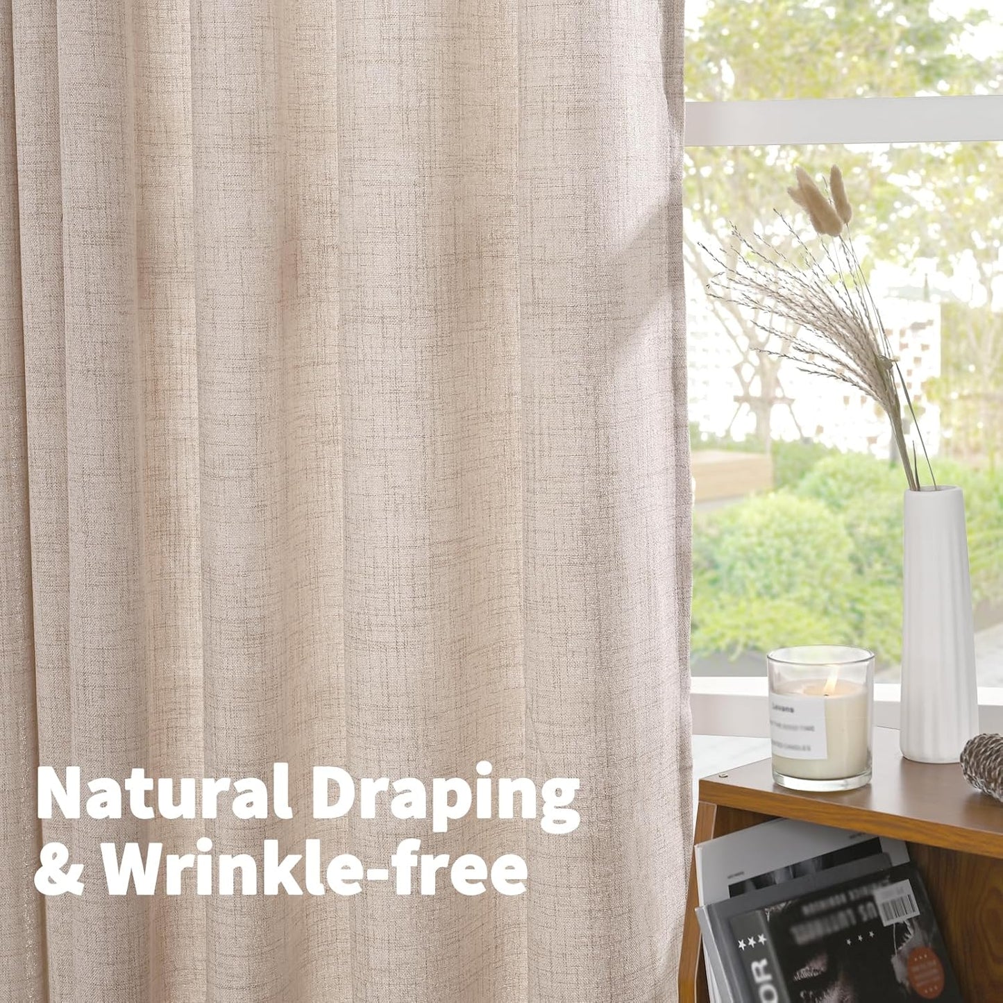 YoungsTex Natural Linen Curtains 72 Inch Length for Living Room Pinch Pleated Light Filtering Textured Window Drapes for Bedroom Home Office Privacy Back Tab, 2 Panels, 40 X 72 Inch
