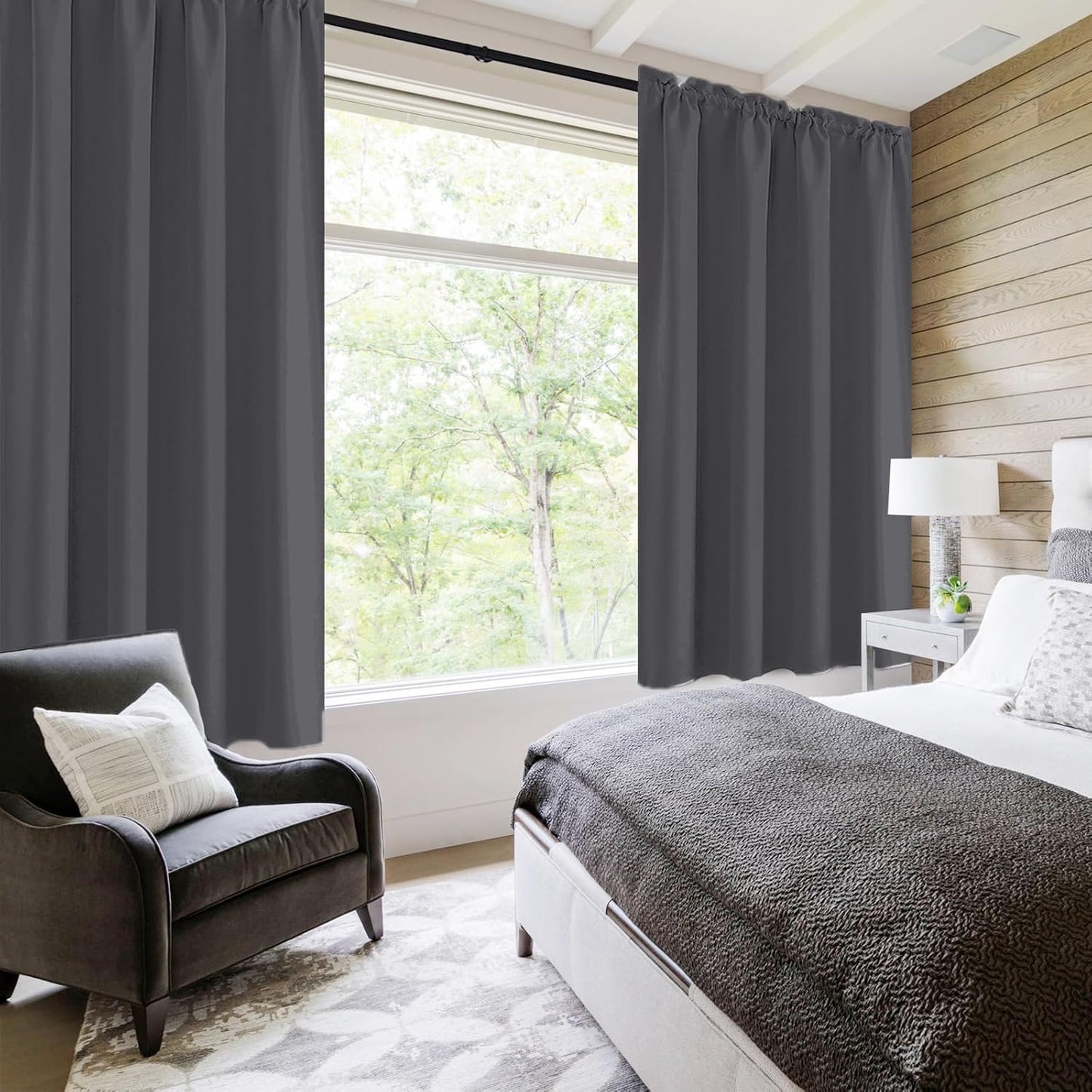 DWCN Kitchen Blackout Short Curtains for Bedroom 45 Inch Length 2 Panels Set, Solid Thermal Insulated Energy Saving Rod Pocket Window Treatment Curtains Blackout Draperies (W52 x L45 Inch, Dark Grey)