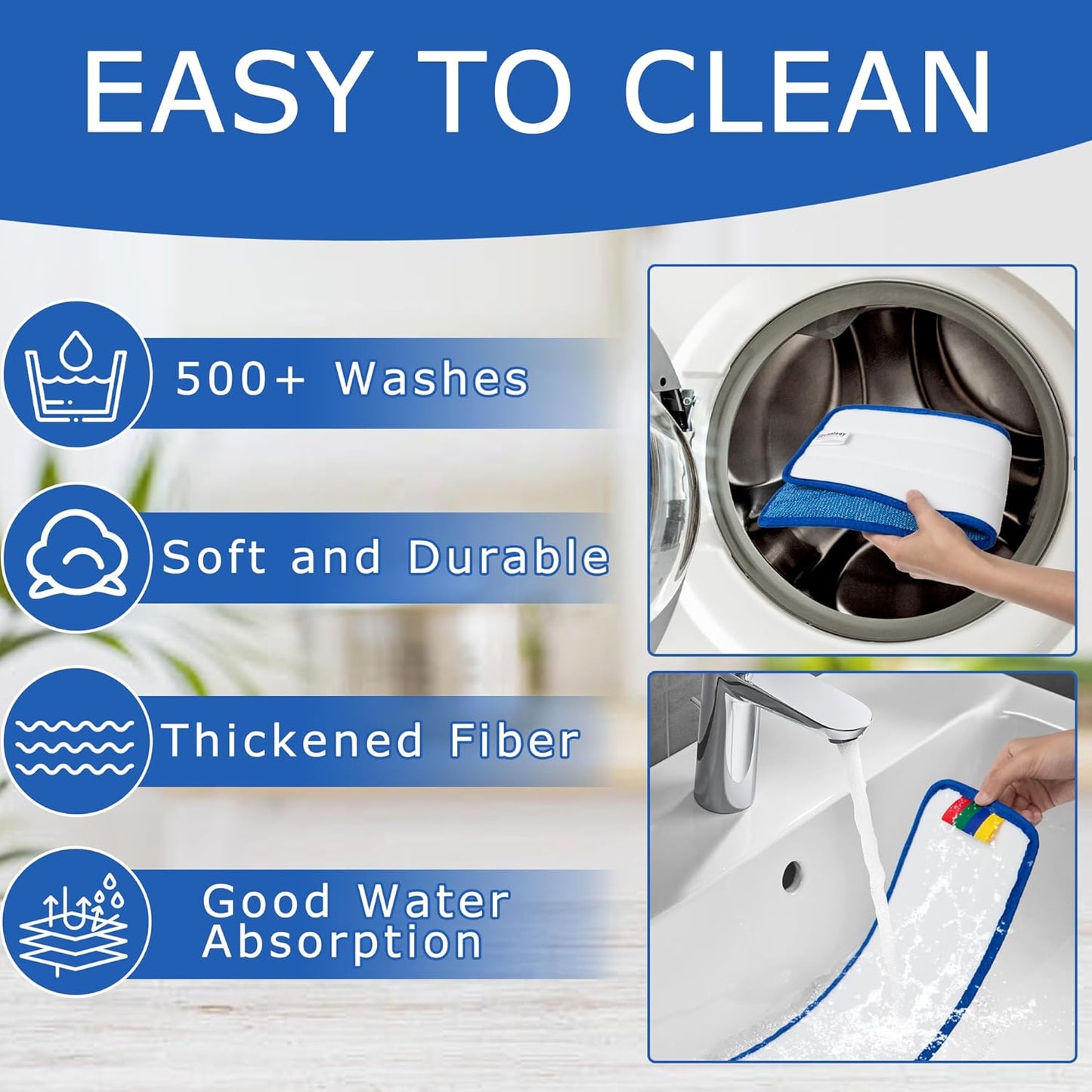 12 Pack Replacement Microfiber Pad - Thick - Universal Commercial 17-18 Inch Mop Head- Heavy Duty - Wet & Dry Commercial Cleaning Refills Reusable Mop Refills Fit for Most Microfiber Flat Mop System