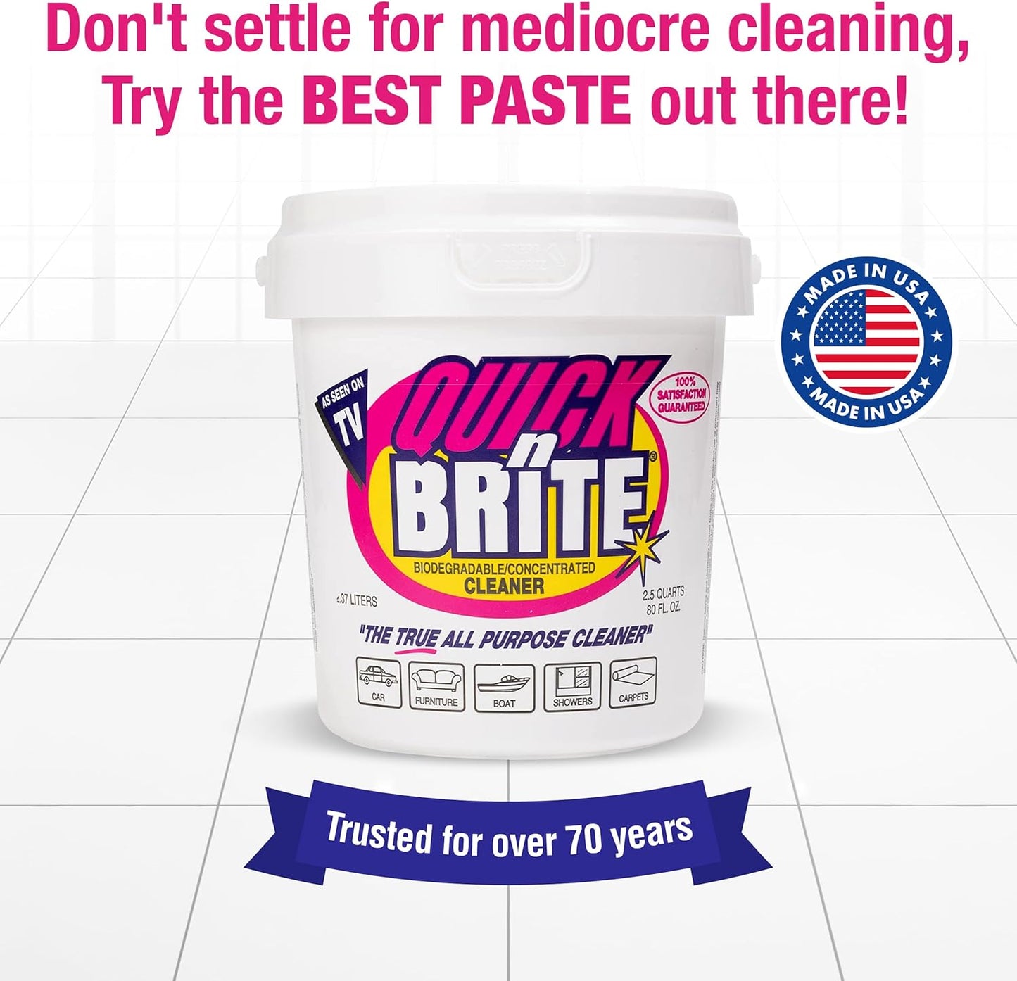 Quick 'n Brite All Purpose Cleaning Paste – Miracle Cleaner for Tough Stains, Biodegradable, Non-Toxic, Pet-Safe, Multi-Surface Stain Remover, Made in USA, 80 Oz