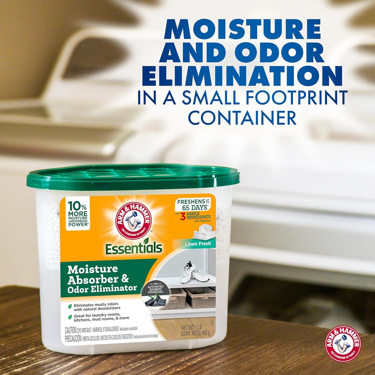 Arm & Hammer Essentials Disposable Moisture Absorber and Odor Eliminator Tub, Linen Fresh, 1 lb., 3-Pack, Attracts and Traps Excess Moisture, Ideal Closet Non-Electric Dehumidifier