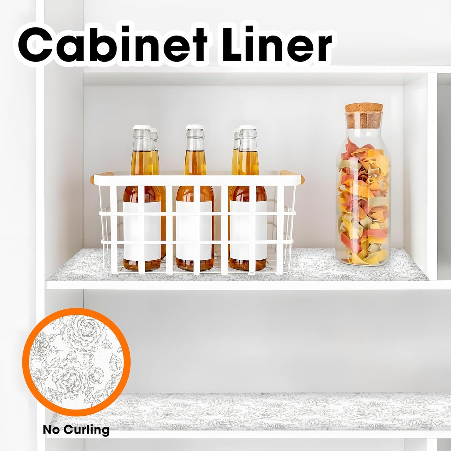 Drawer and Shelf Liner for Kitchen Cabinets Non-Adhesive, Non-Slip Cabinet Liner Shelf Paper Strong Grip Waterproof Easy to Clean for Kitchen Shelves Cupboard, Flower,23.6IN X 30FT