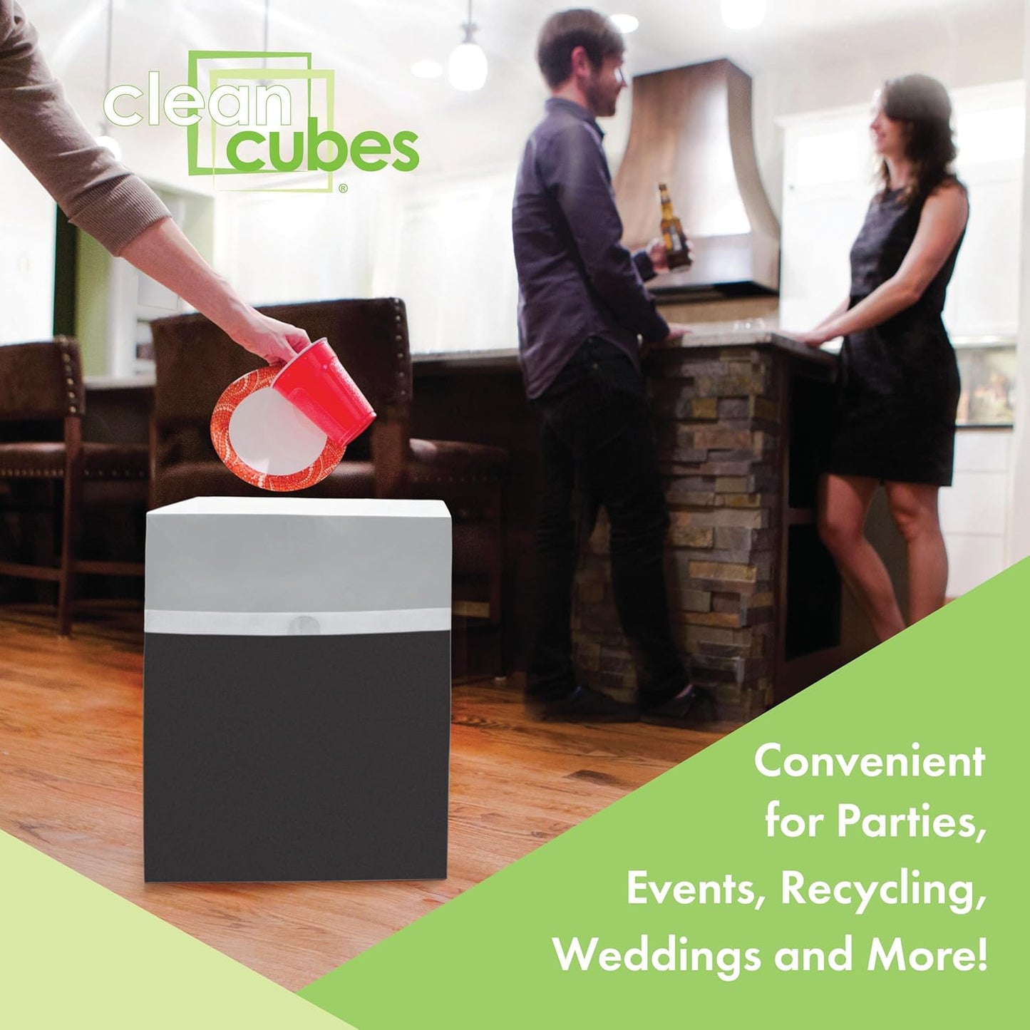 13 Gallon Disposable Trash Cans (6-Pack) with Fitted Trash Bags - Reusable Garbage and Recycling Bins for Parties, Events, and More (Black- 17" Height x 13.5" Width x 10" Depth)