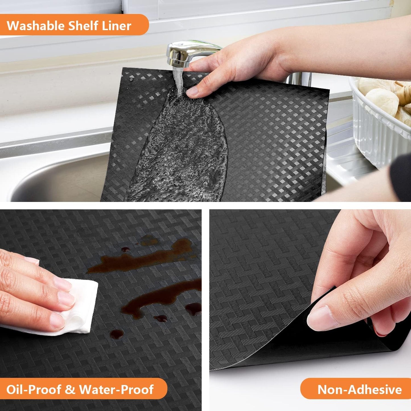 Shelf Liners for Kitchen Cabinets Refrigerator Liners Waterproof & Oil-Proof Kitchen Cupboard Liner Non-Slip Drawer Mats EVA Material Non Adhesive Fridge Liner for Shelves - Black 11.8 x 236.2 Inches