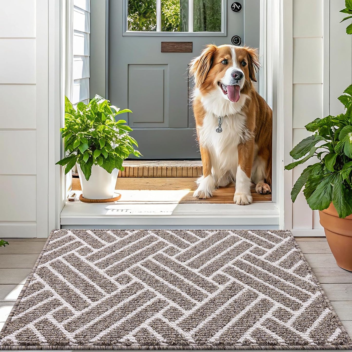 OLANLY Indoor Door Mat, 40x32 Inch, Dirt Resistant and Absorbent, Non-Slip Rubber Backing Floor Mats, Easy Clean Low-Profile Doormat for Entryway, Front Door, and Inside Entrance, Khaki