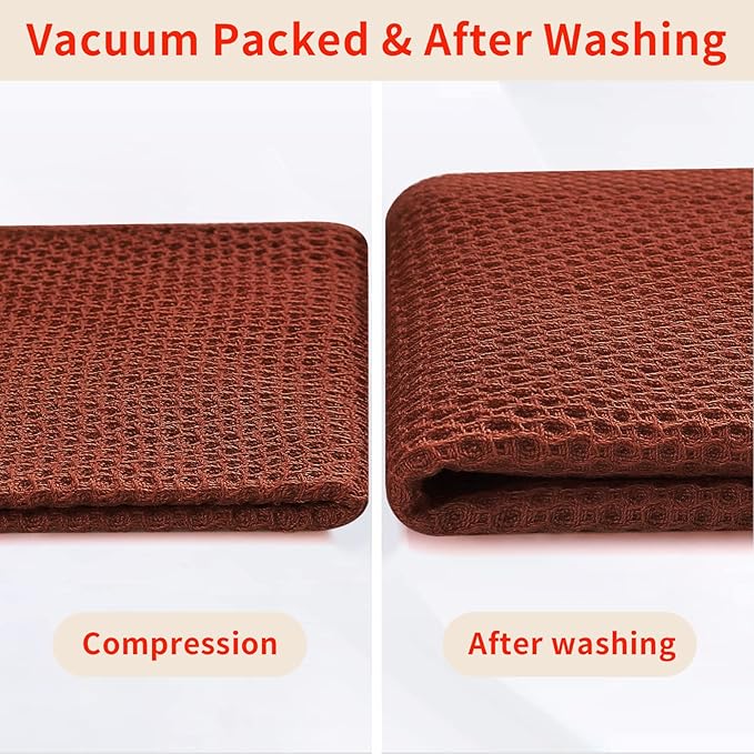 Homaxy 100% Cotton Waffle Weave Kitchen Dish Cloths, 7-Pack Ultra Soft Absorbent Dish Towels, Quick Drying Dish Rags, 12 x 12 Inches, Rust