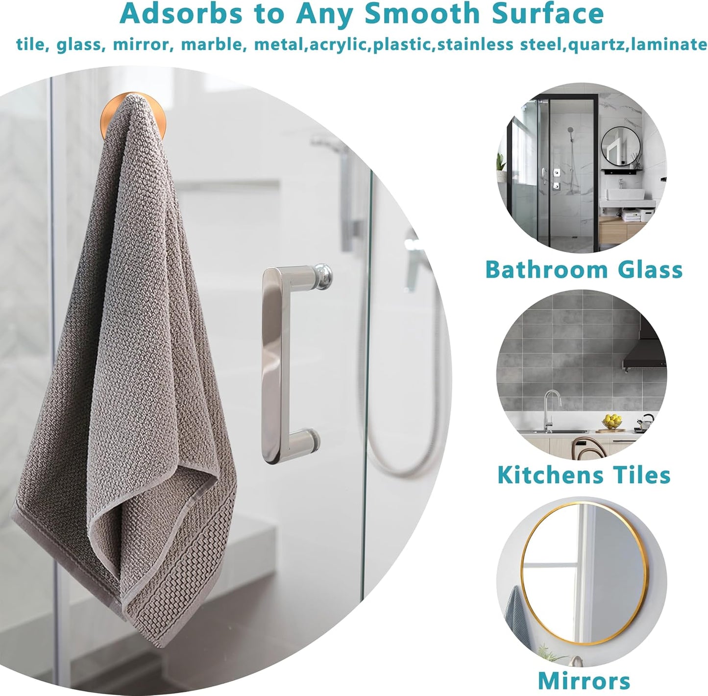 Suction Cup Hooks for Shower,Wreath Hanger for Front Door,Removable No Drill Towel Loofah Hooks,Upgraded 15 lbs Strong Suction for Bathroom,Wall,Glass,Stainless Waterproof-Rose Gold 2 Pcs
