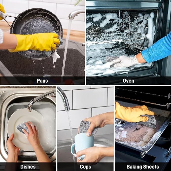 10-Pack Non Scratch Wire Dishcloths - 7.87"x7.87" Multipurpose Steel Dishwashing Rags for Wet and Dry, Metal Scrubbing Sponge Pads Towels for Home Kitchen Dishes, Stoves, Sink Cleaning