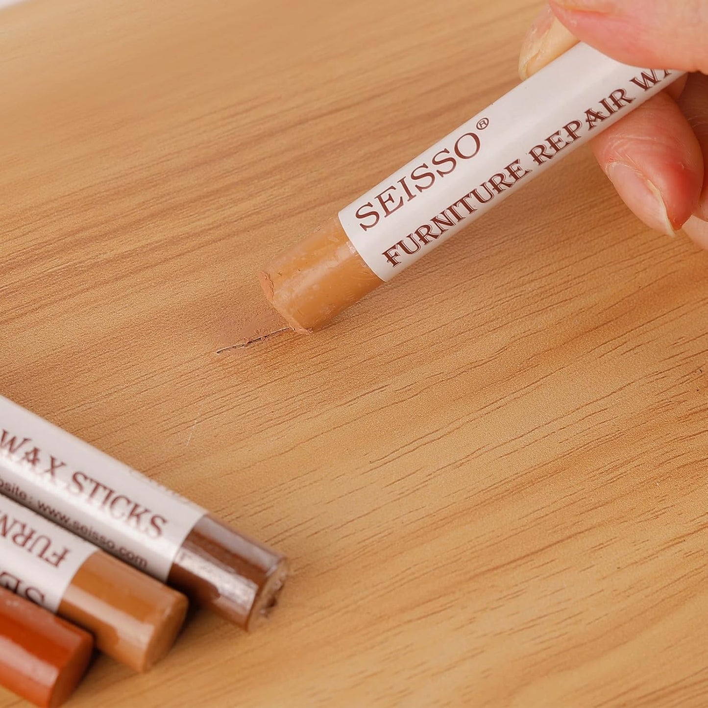 SEISSO Wood Filler Sticks- 6 Pcs, Furniture Repair Wax Crayons, Furniture Marking Repair - Scratch, Cracks, Hole, Table, Wood Floor, Guitar - Maple