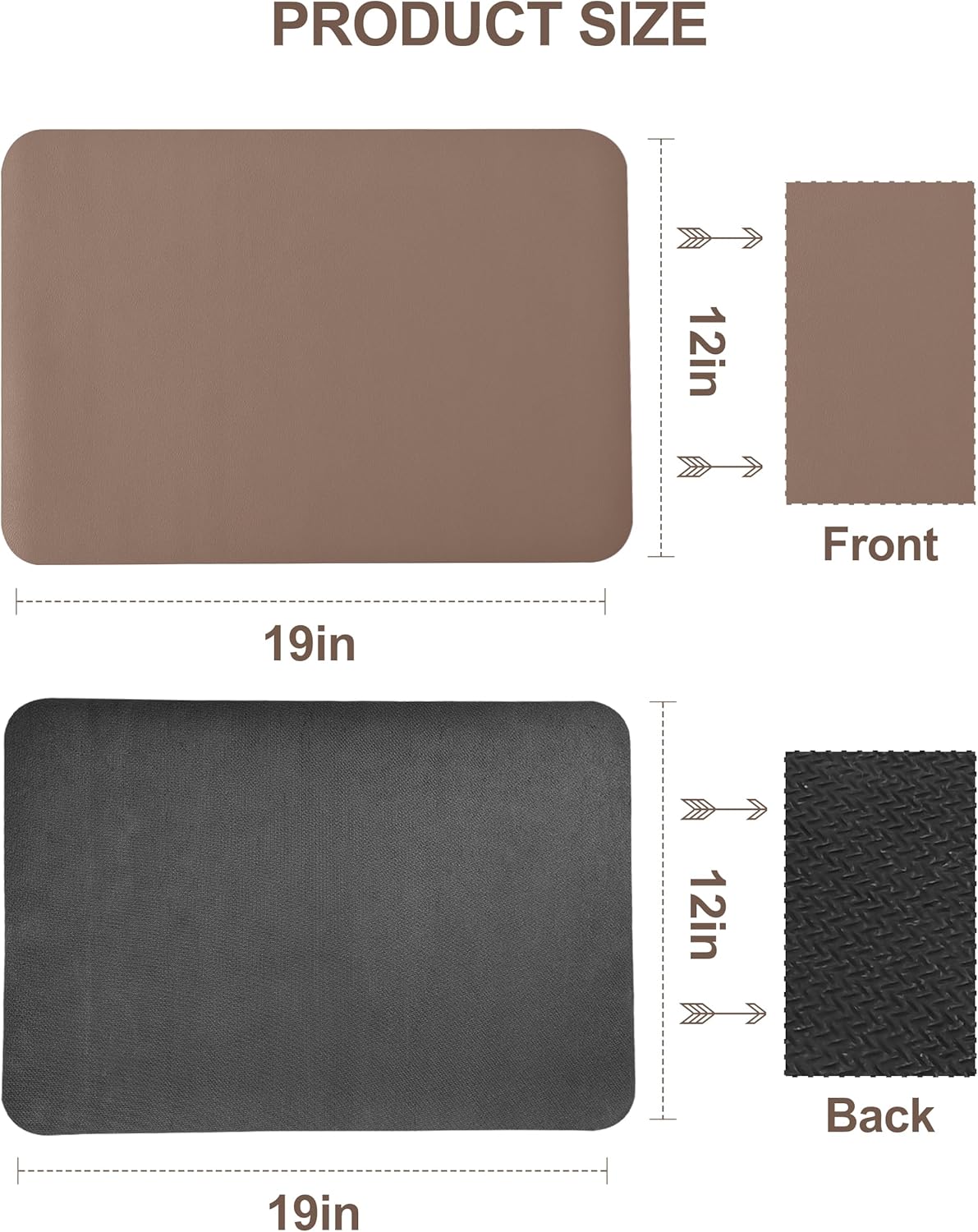 Dish Drying Mat for Kitchen Counter, 12"x19" Dish Drying Pad with Non-slip Rubber Backed, Hide Stain Anti Absorbent for Kitchen Counter, Drying Mat for Coffee Machine Dish Rack (Brown)