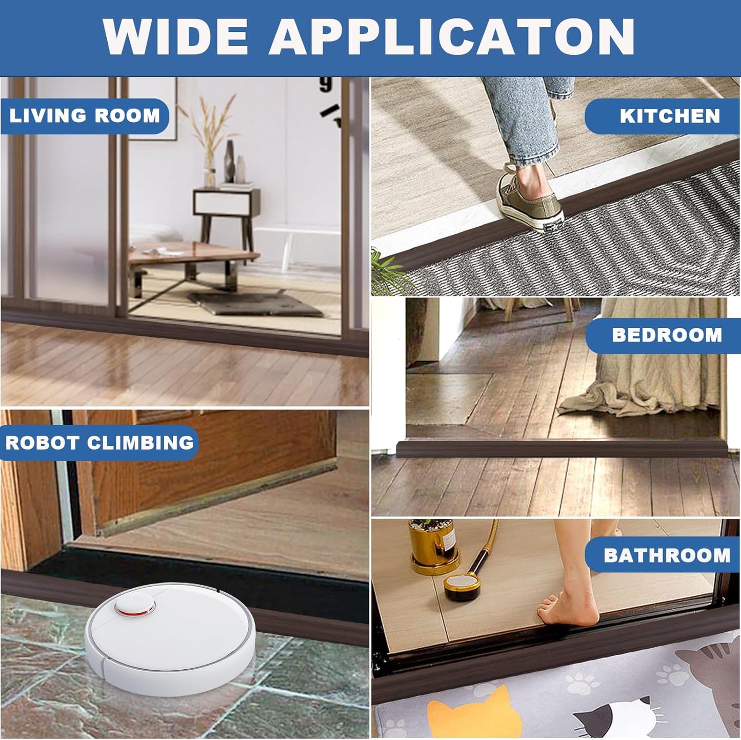 Vinyl Door Threshold Flooring Transition Strip Self Adhesive Carpet Edging Strip for Laminate Doorway Edge Threshold from 1/5" to 2/5" (Brown Wood Grain, 3.3 Ft)