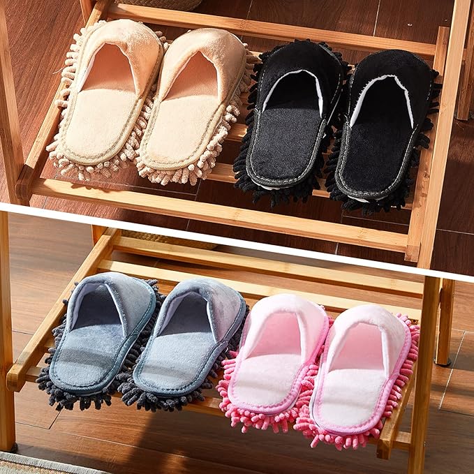 Jecery 4 Pair Washable Microfiber Mop Slippers Detachable Dusting Shoes for Floor Cleaning, Office & Home Use Suitable for Women & Men(Black, Beige, Pink, Gray,M Size)