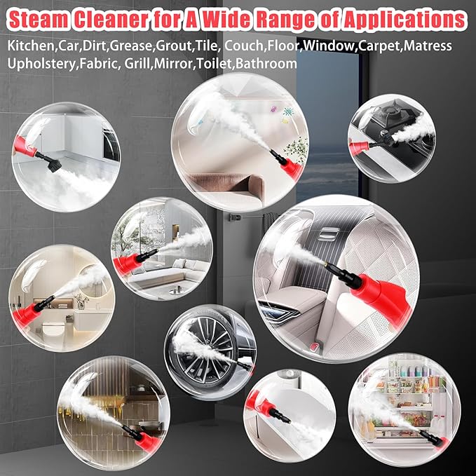 Handheld Steam Cleaner with Touch Screen, Portable Steamer for Cleaning, Hand Held Steamer Cleaner, Pressurized Hand Steam Cleaner for Home Car Detailing Walls Grout Couch Tile Carpet, Red