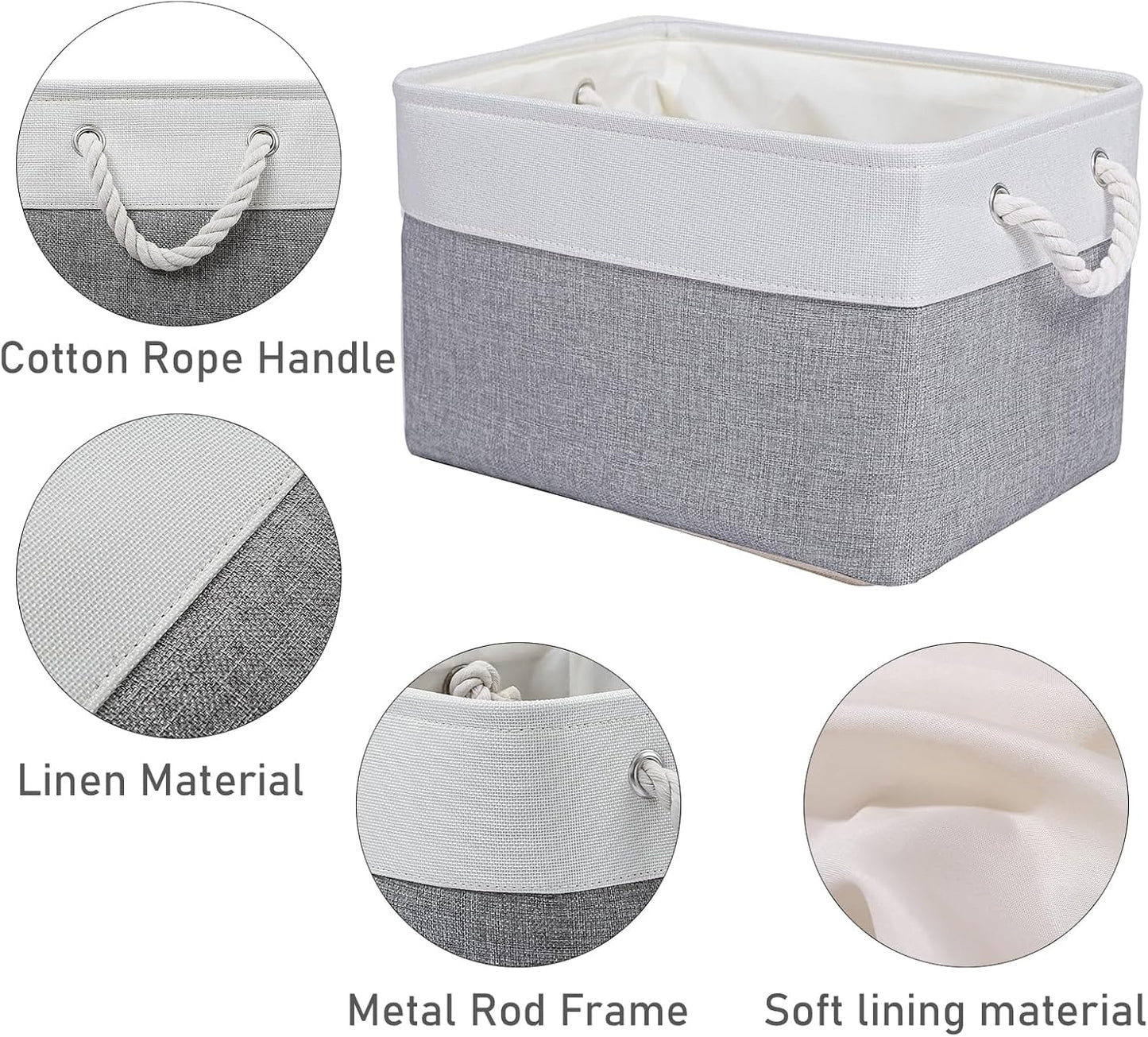 15x11x9.5 Inch Storage Baskets for Shelves,3 Pack Storage Bins,Foldable Organizer Boxes, Decorative Storage Basket for Organizing Clothes, Toys, Books, Foldable Cloth Baskets (White&Gray)