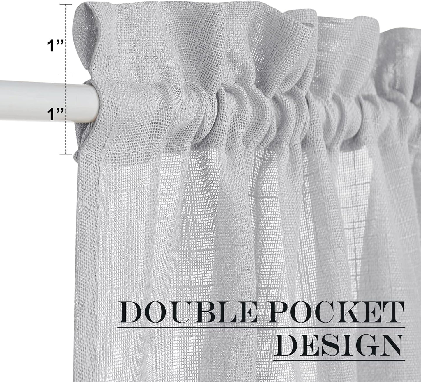 NICETOWN Semi Sheer French Door Sidelight Curtains 72 Inches Long, Linen Look Front Door Drapes Patio Sliding Glass with Tieback for Kitchen, 36 by 72 Inch Long, 1 Panel, Light Grey