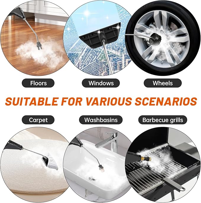 Pressurized Handheld Steam Cleaner, Portable Steamer for Cleaning with 1.2L Large Tank, 15s Fast Heat-Up, 6-Level Adjustable, Powerful Steam Cleaner for Home, Car, Kitchen, Tile, Grout(Black)