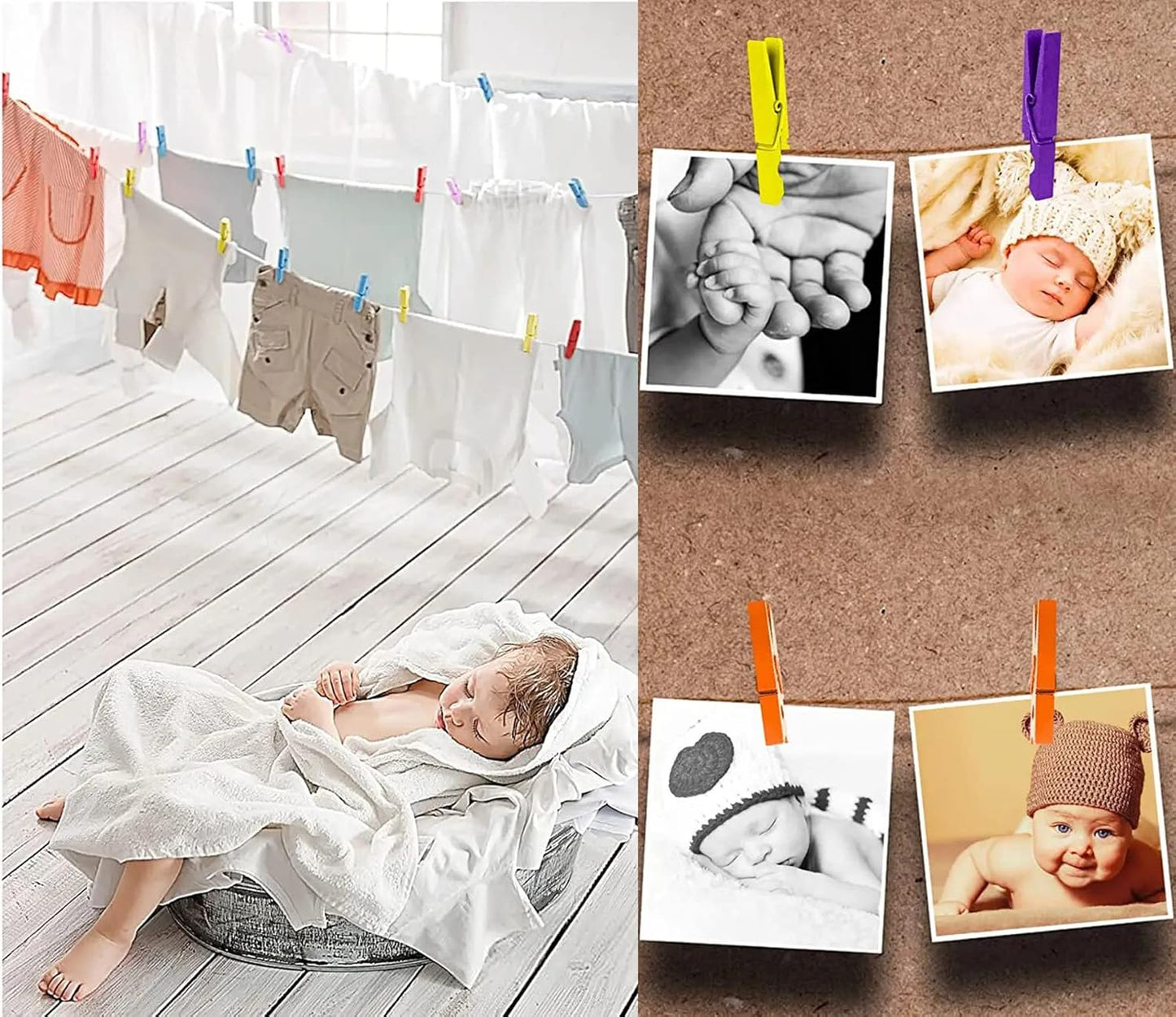 1.9 in Gold Clothespins Art Hanging Kit Kids Artwork Picture Party Xmas Decor Clothing Clamps with Jute Twine Pack 50
