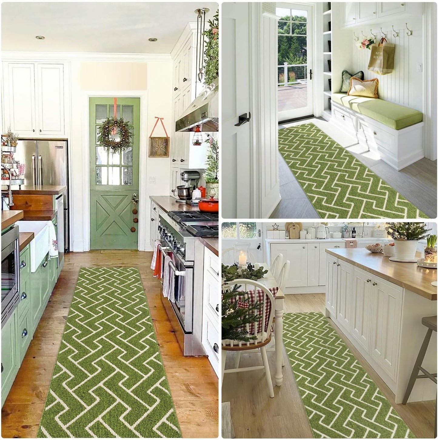 hicorfe Indoor Doormat,Front Back Door Mat Rubber Backing Non Slip Door Mats 20"x48" Absorbent Resist Dirt Entrance Doormat Inside Floor Mats for Entryway Washable Low-Profile(Sage Green)