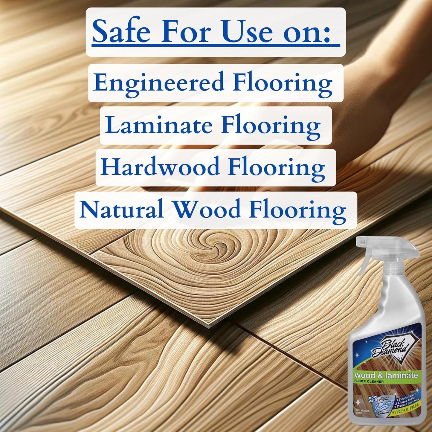 Black Diamond Stoneworks Wood & Laminate Floor Cleaner- Ready to Use Non-Toxic No-Rinse Formula - Safe for Vinyl, Wood, and Engineered Floors (32 Fl Oz)