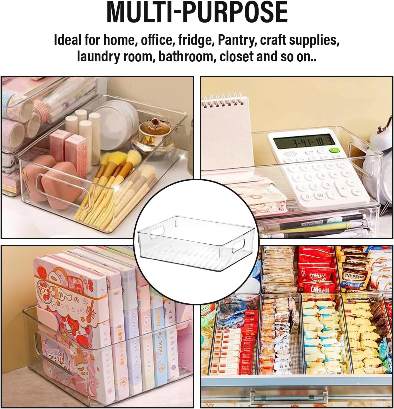 Clear Plastic Storage Bins, Home Bathroom Laundry Room Freezer Refrigerator Pantry Organizers and Storage Containers Fridge Organizer Bins Kitchen Organization Cabinet Medicine Bin for organizing