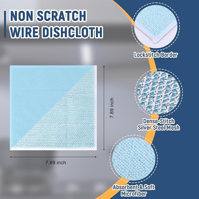 Double Side Non Scratch Wire Dishcloth 15pcs-Multipurpose Wire Dishwashing Rags Wire Mesh Cleaning Cloth,Kitchen Towels and Dishcloths Sets Microfiber Cloth for Cleaning Pans Sinks & Cookware