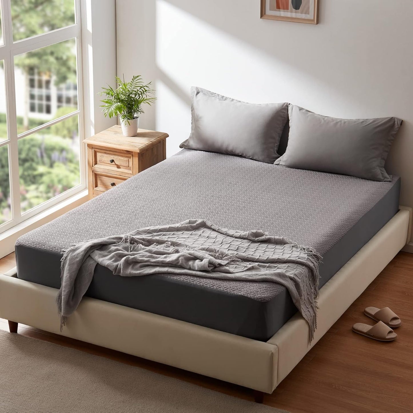 Hanherry 100% Waterproof Mattress Protector Twin Size - Grey, Mattress Cover 3D Air Fabric Cooling Mattress Pad Cover Smooth Soft Breathable Noiseless, 8''-21'' Deep Pocket