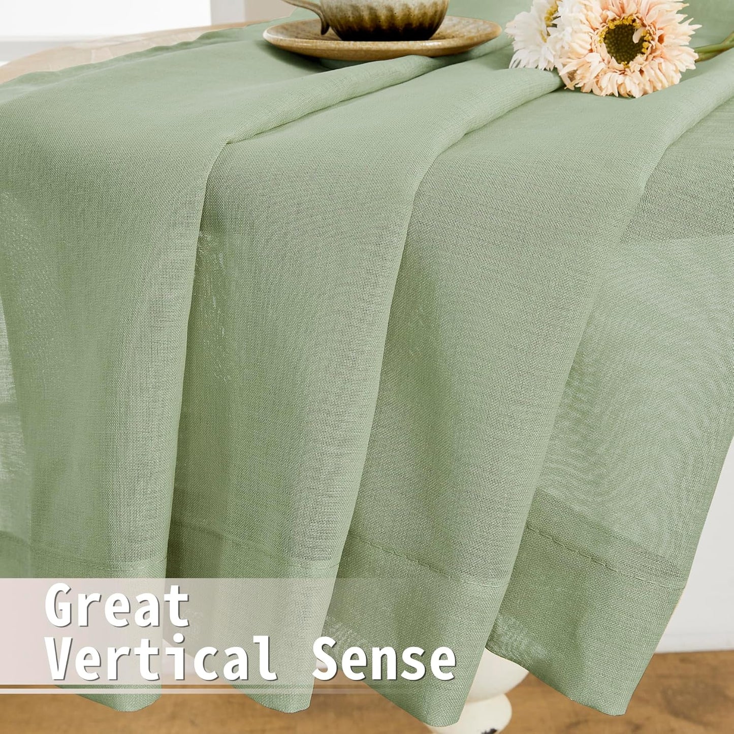 Tollpiz Short Sheer Door Curtain Closet Linen Textured Curtain Sheers Doorway Light Filtering Voile Patio Door Rod Pocket Curtains French Door, 54 x 54 inches Long, Sage Green, Set of 1 Panel